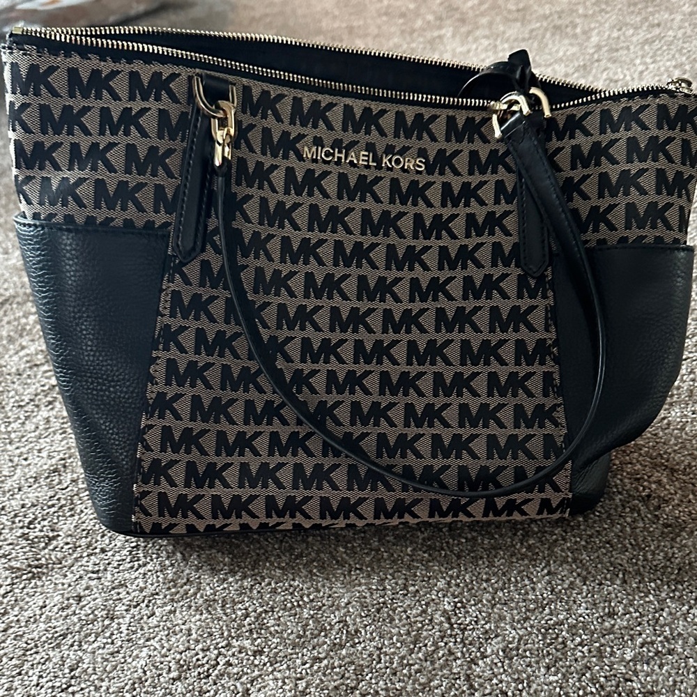 Michael Kors Black and Tan Logo Shoulder Bag